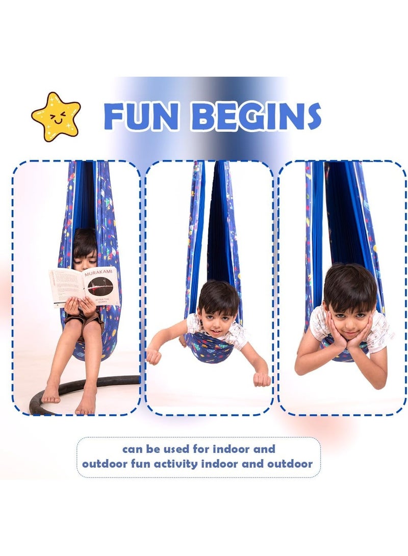 abley's Sensory Therapy Swing, Double-Layered Lycra, Space Pattern Blue with Hardware, Indoor Hanging Hammock for Children with Special Needs - Image 4